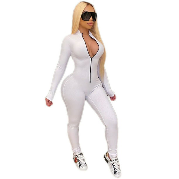 Hot Sale Women¡¯s Bodycon Long Sleeves Solid Color Zipper Jumpsuit Romper Fall